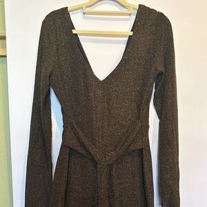 Lulu's Shining After You black and gold lurex long sleeve jumpsuit, new with tag